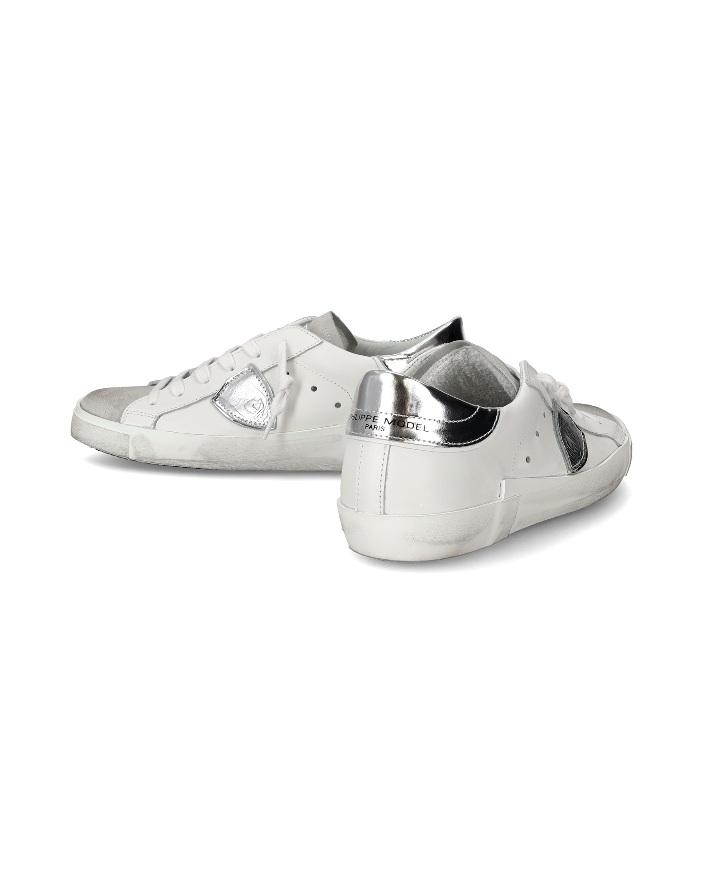 Women's Prsx Low-Top Sneakers in Leather with metallic touches, Silver White