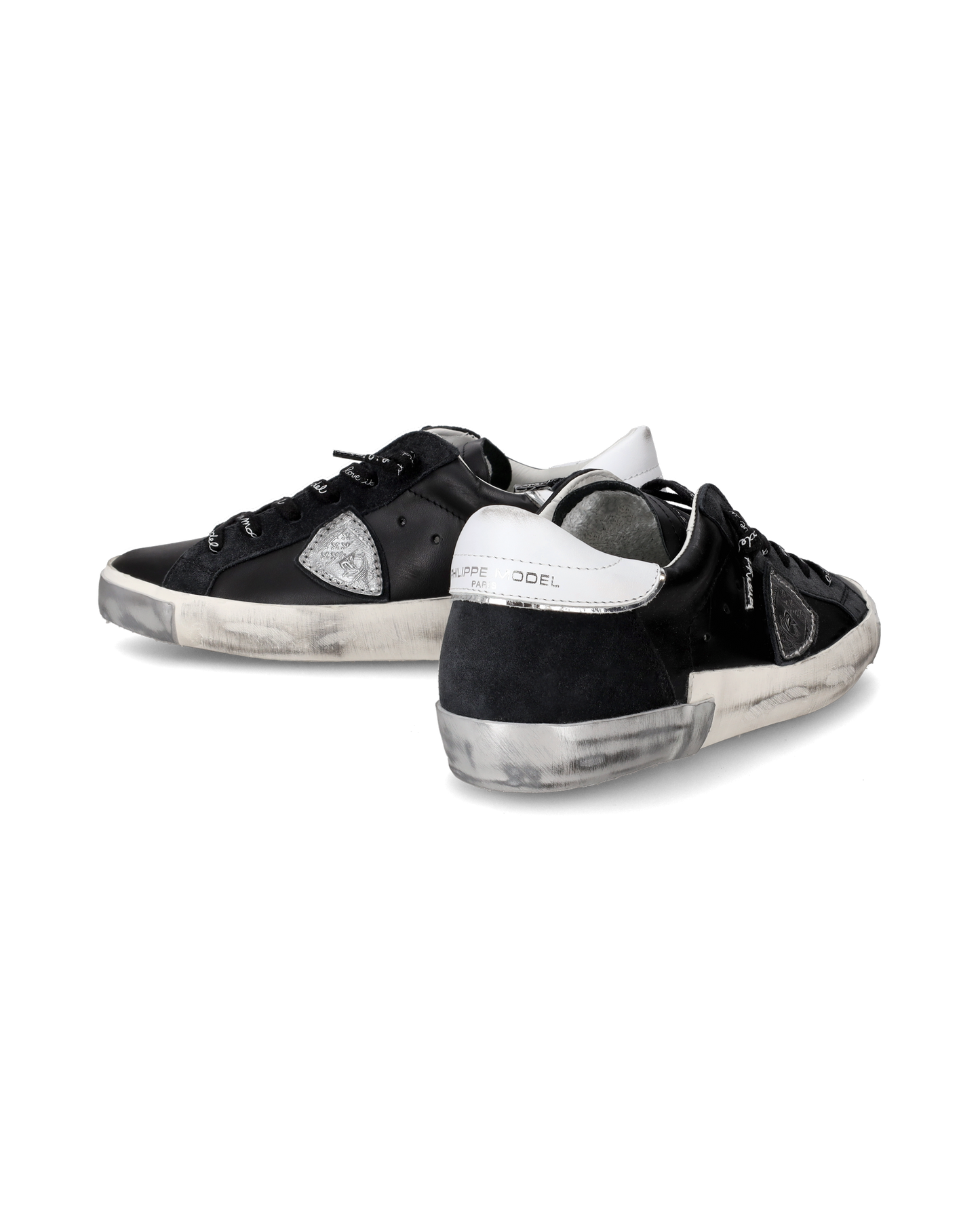 Women's Prsx Low-Top Sneakers in Leather, Black Silver