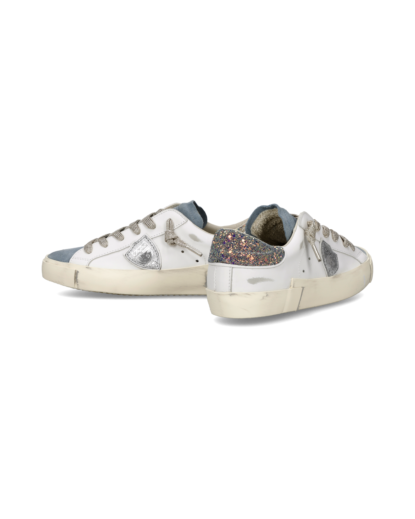 Sneakers Prsx Women with Glitter heel tab, White Blue