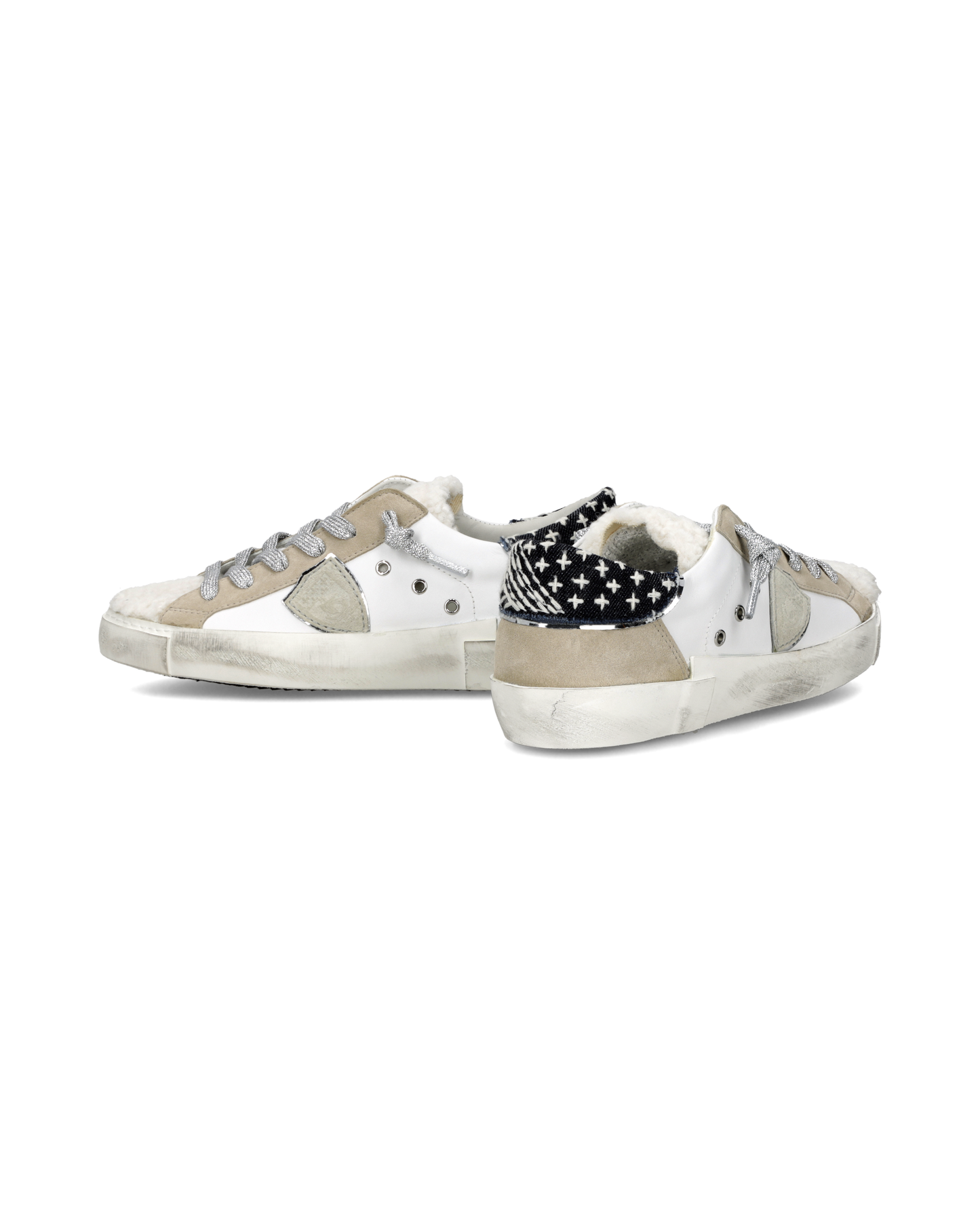 Sneakers Prsx Tennis Women with Faux Fur Upper, White Blue