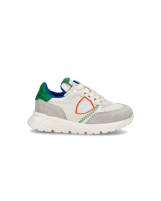 Baby Antibes Low-Top Sneakers in Nylon And Leather, White Green