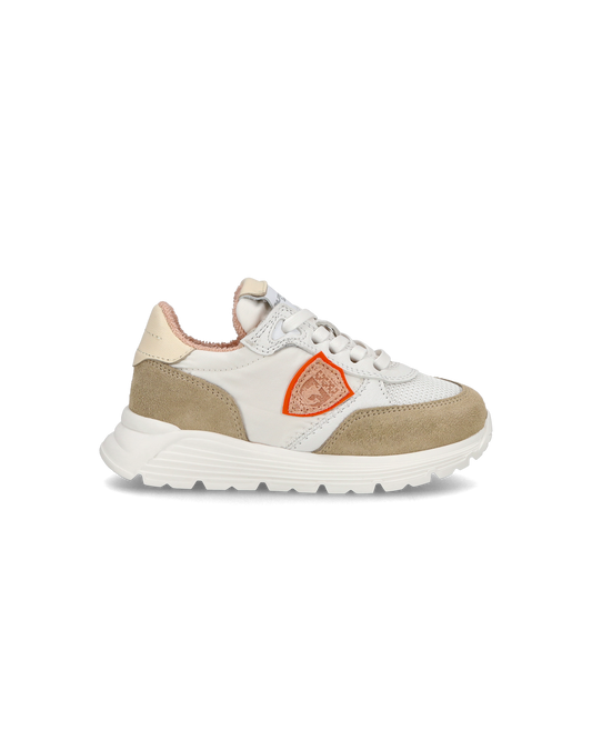 Baby Antibes Low-Top Sneakers in Nylon And Leather, White Beige