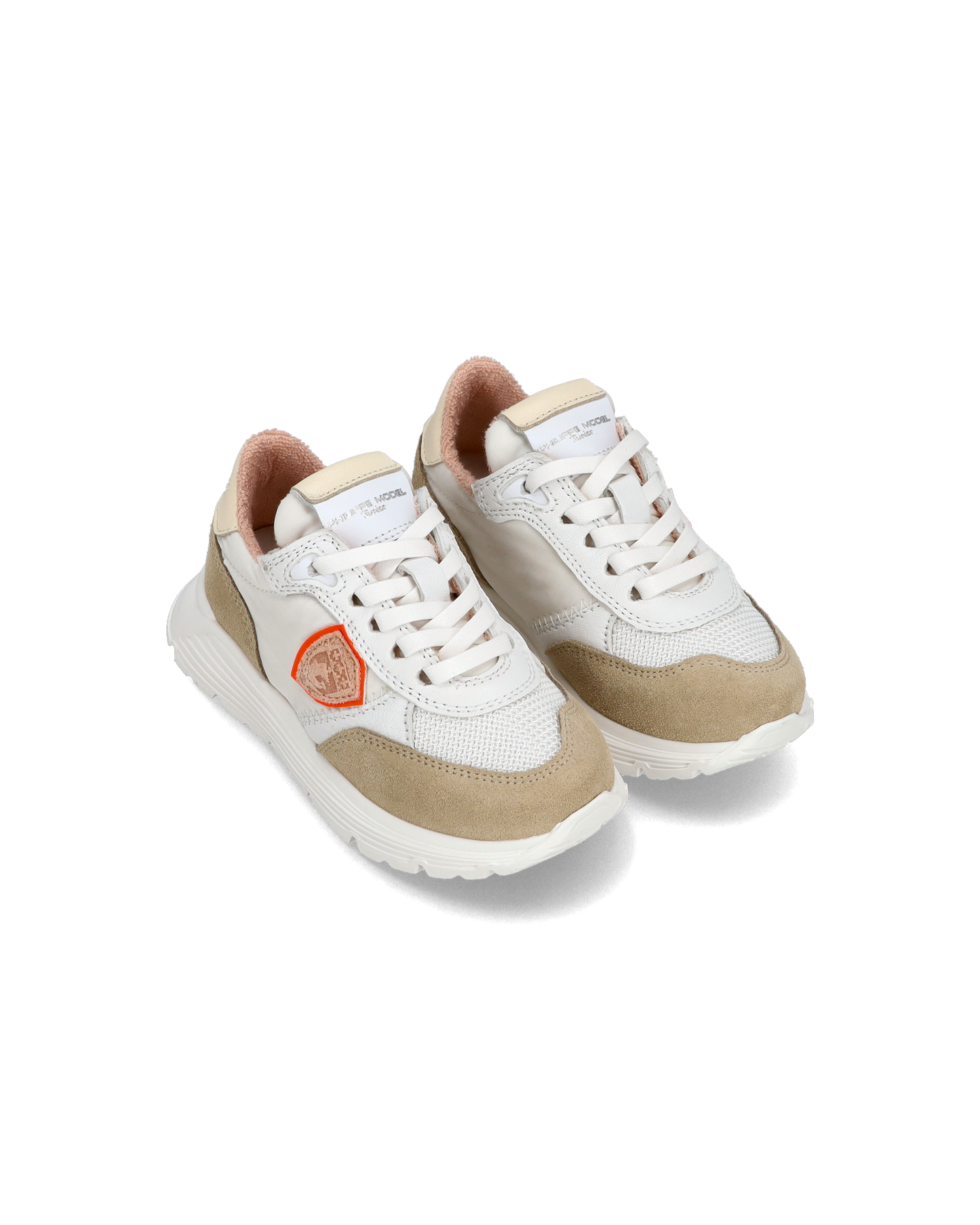 Baby Antibes Low-Top Sneakers in Nylon And Leather, White Beige