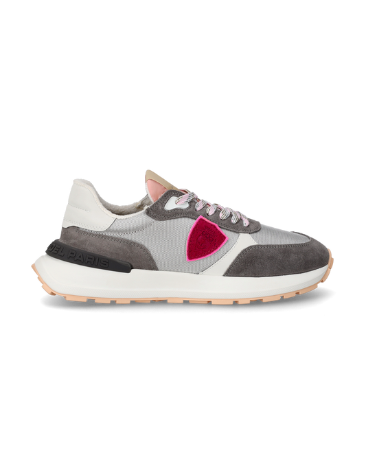 Women's Antibes Low-Top Sneakers in Nylon And Leather, Silver Gray