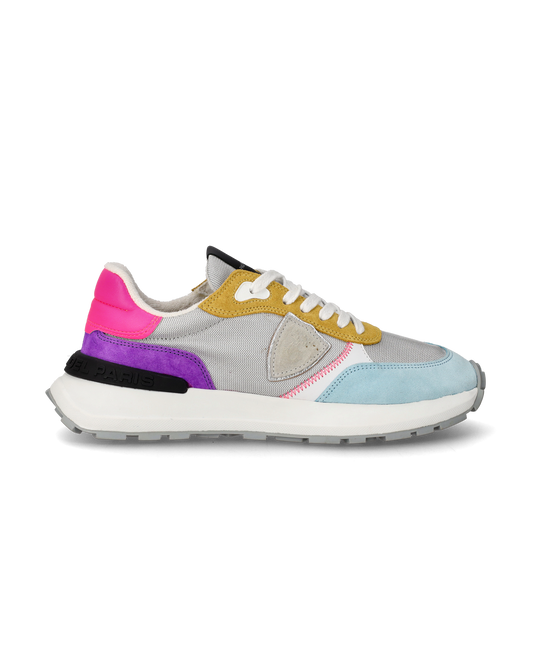 Women's Antibes Low-Top Sneakers in Nylon And Leather, Multi Silver