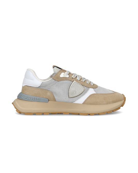 Women's Antibes Low-Top Sneakers in Nylon And Leather, Silver Beige