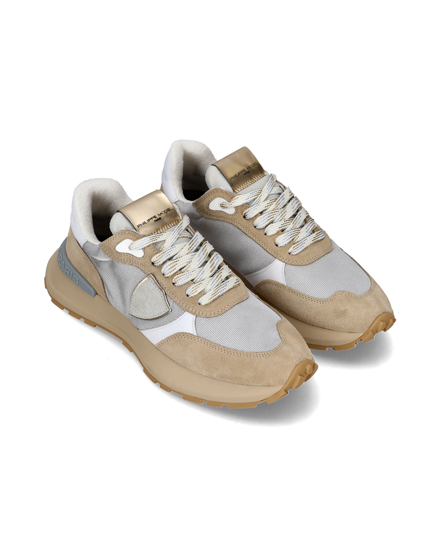 Women's Antibes Low-Top Sneakers in Nylon And Leather, Silver Beige