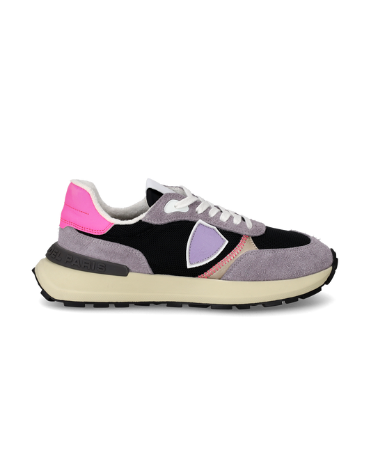 Women's Antibes Low-Top Sneakers in Nylon And Leather, Black Lilac