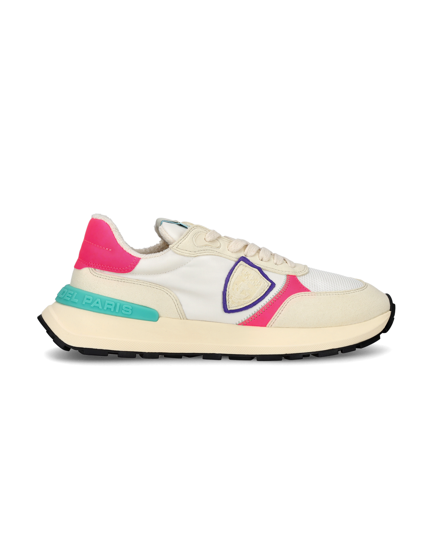 Women's Antibes Low-Top Sneakers in Nylon And Leather, White Fuchsia