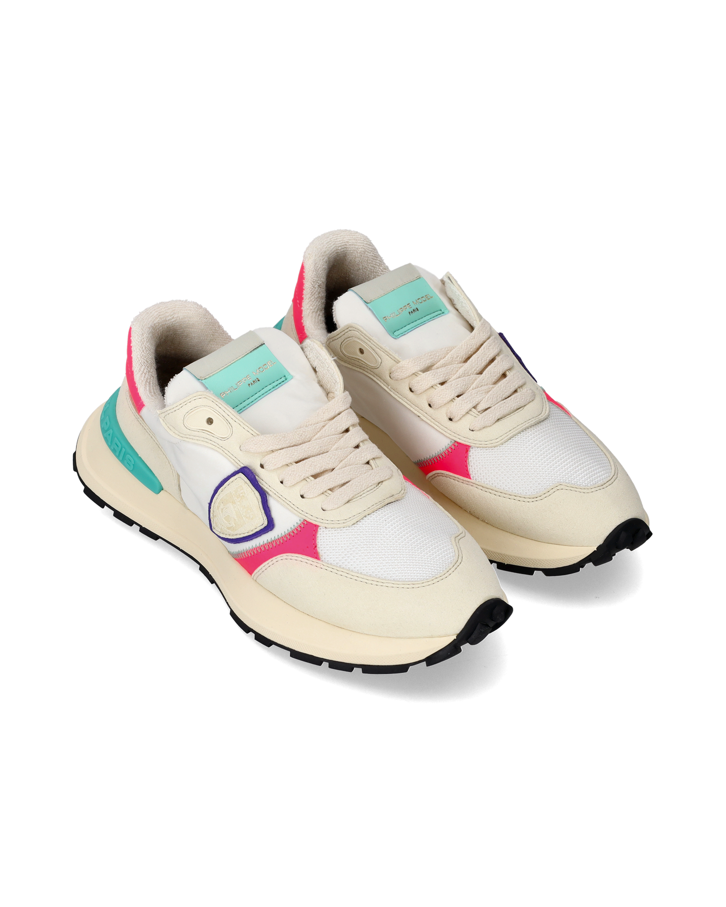 Women's Antibes Low-Top Sneakers in Nylon And Leather, White Fuchsia