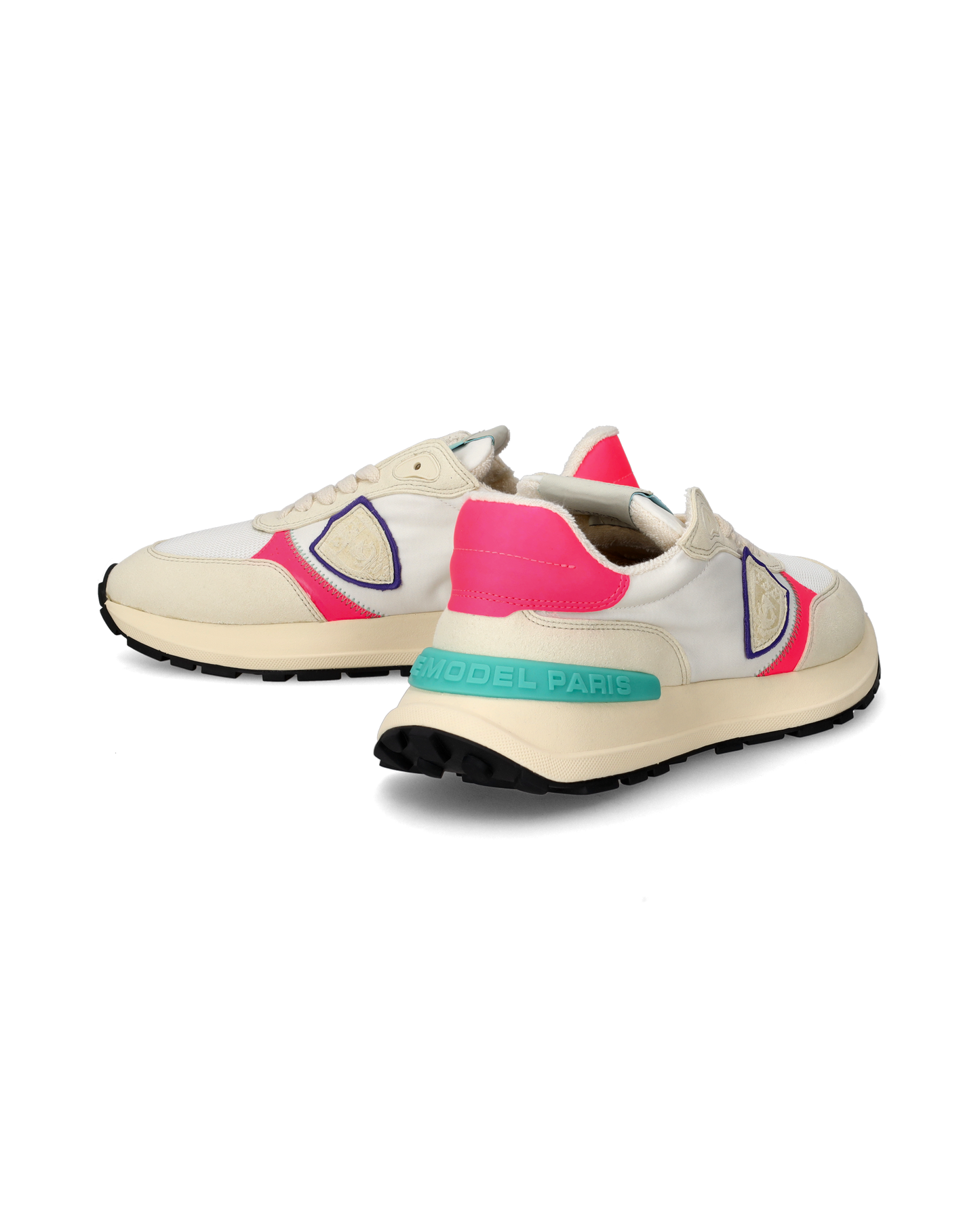 Women's Antibes Low-Top Sneakers in Nylon And Leather, White Fuchsia