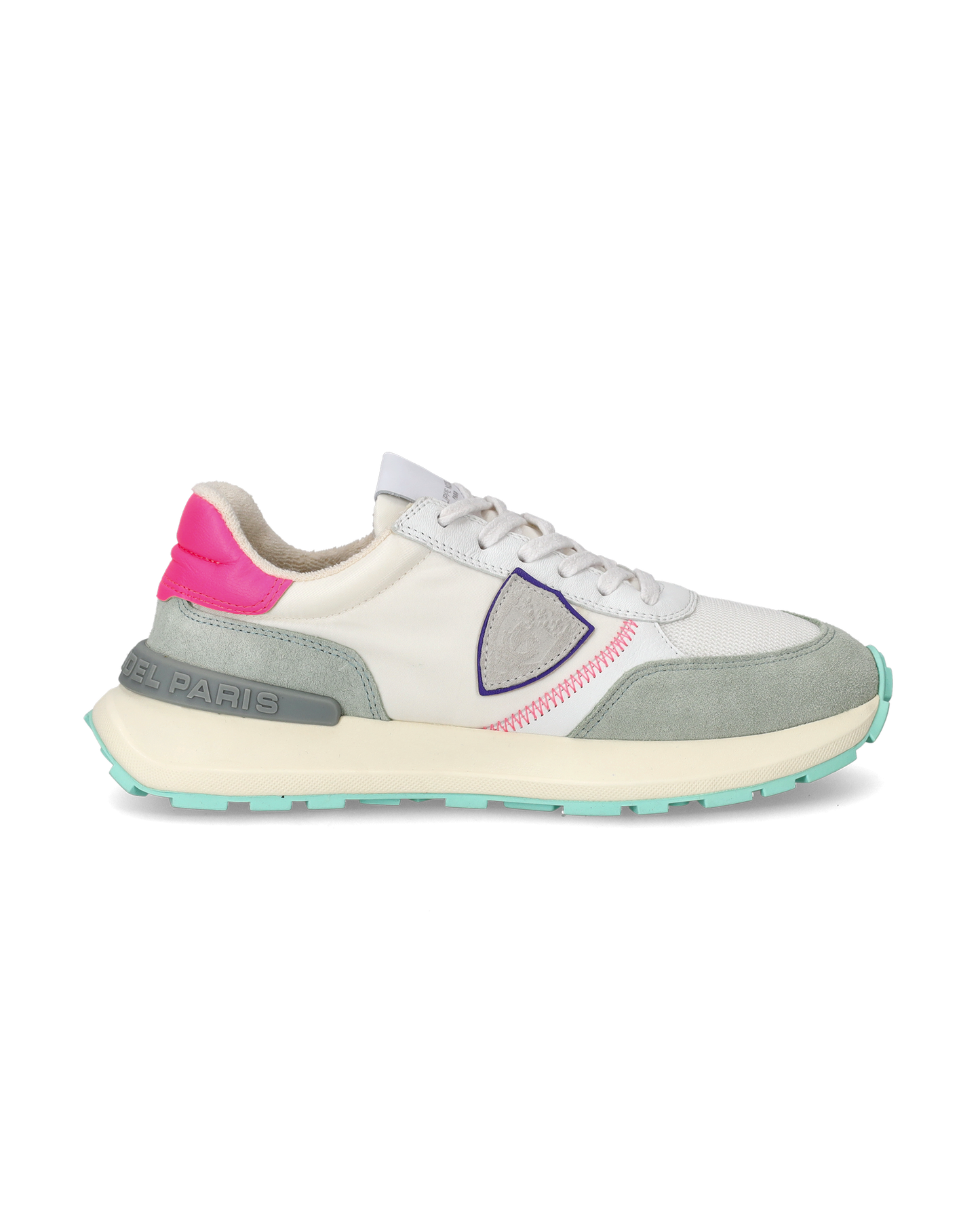 Women's Antibes Low-Top Sneakers in Nylon And Leather, White Fuchsia