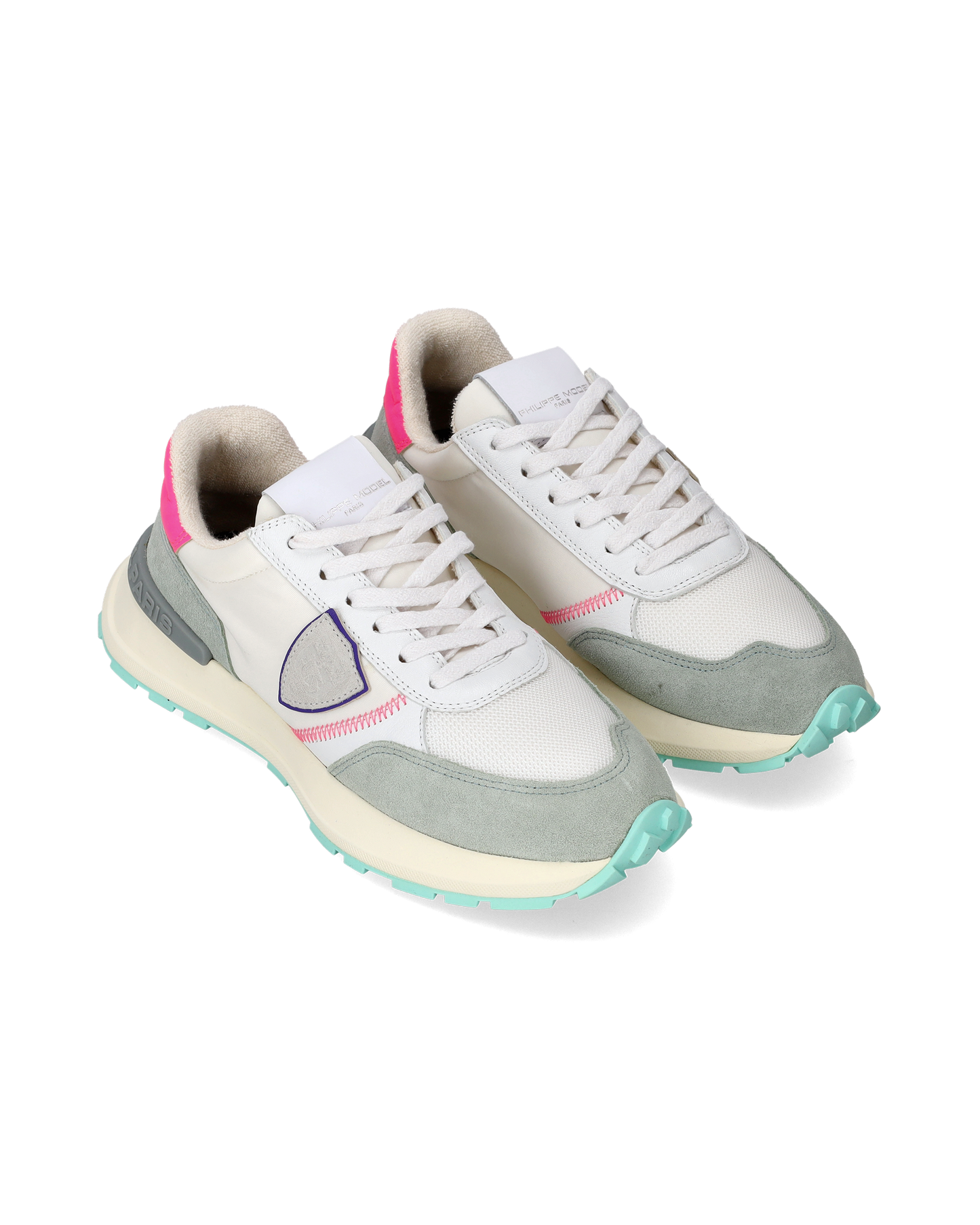 Women's Antibes Low-Top Sneakers in Nylon And Leather, White Fuchsia