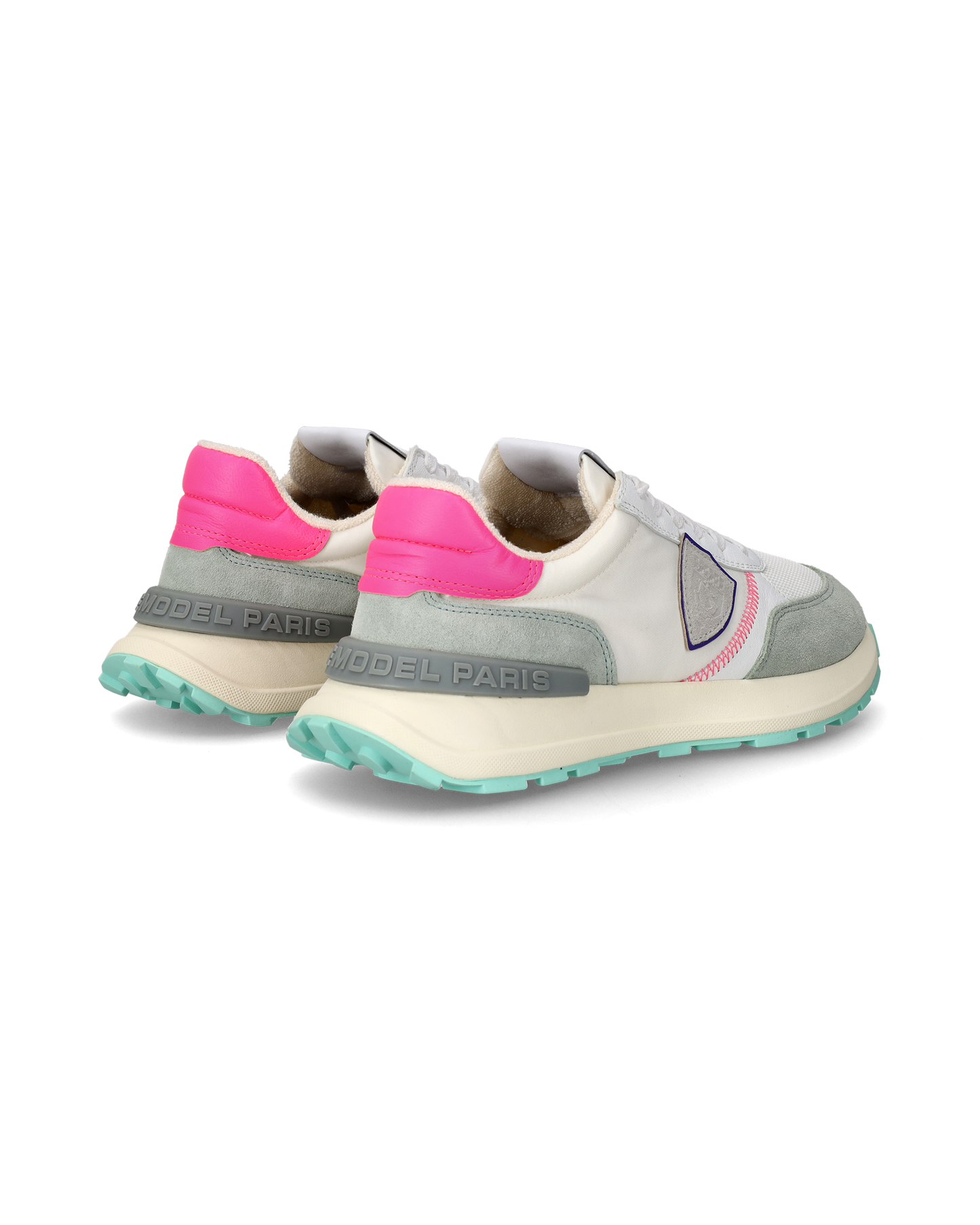 Women's Antibes Low-Top Sneakers in Nylon And Leather, White Fuchsia