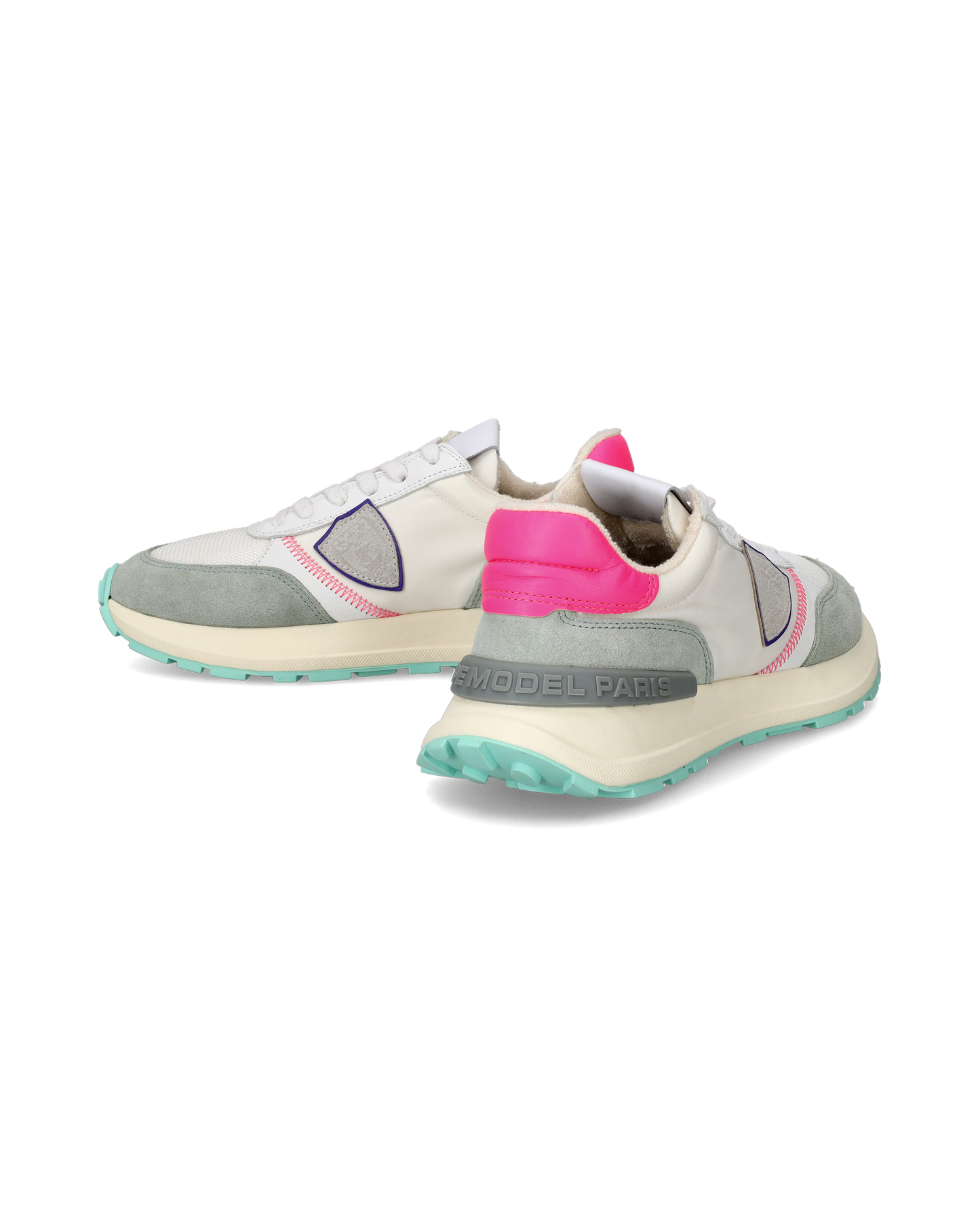 Women's Antibes Low-Top Sneakers in Nylon And Leather, White Fuchsia