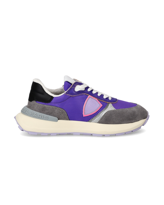 Women's Antibes Low-Top Sneakers in Nylon And Leather, Purple Gray