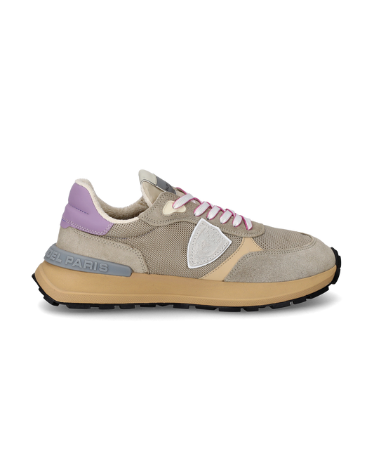 Women's Antibes Low-Top Sneakers in Nylon And Leather, Beige