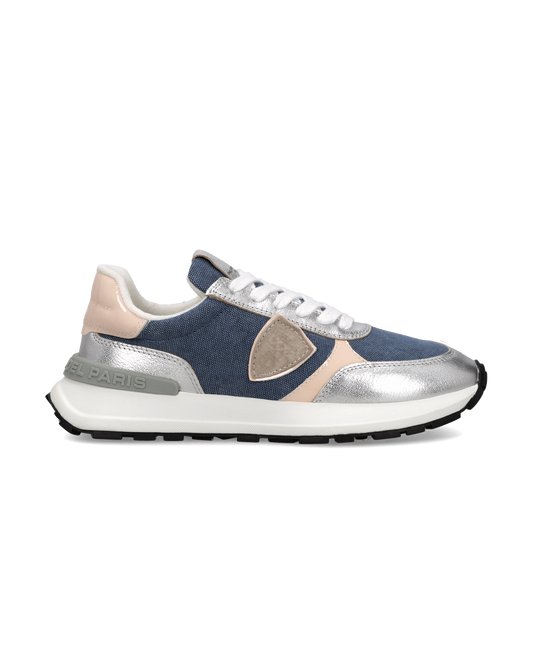 Baskets Antibes Femme, Bleu Argent et Rose