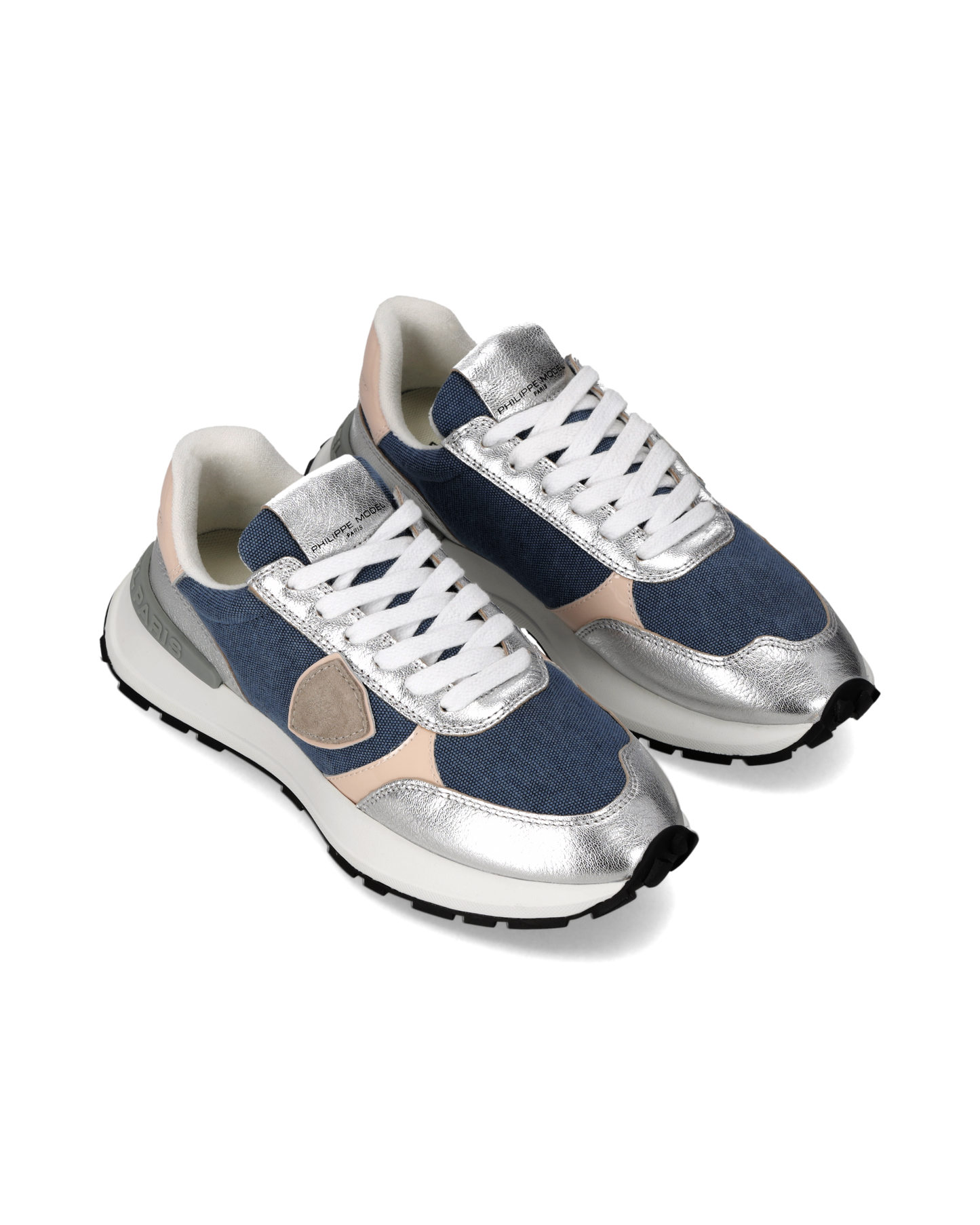 Baskets Antibes Femme, Bleu Argent et Rose