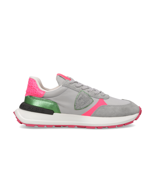 Zapatillas Antibes Para Mujer, Gris Rosa Fluorescente y Verde Metalizado