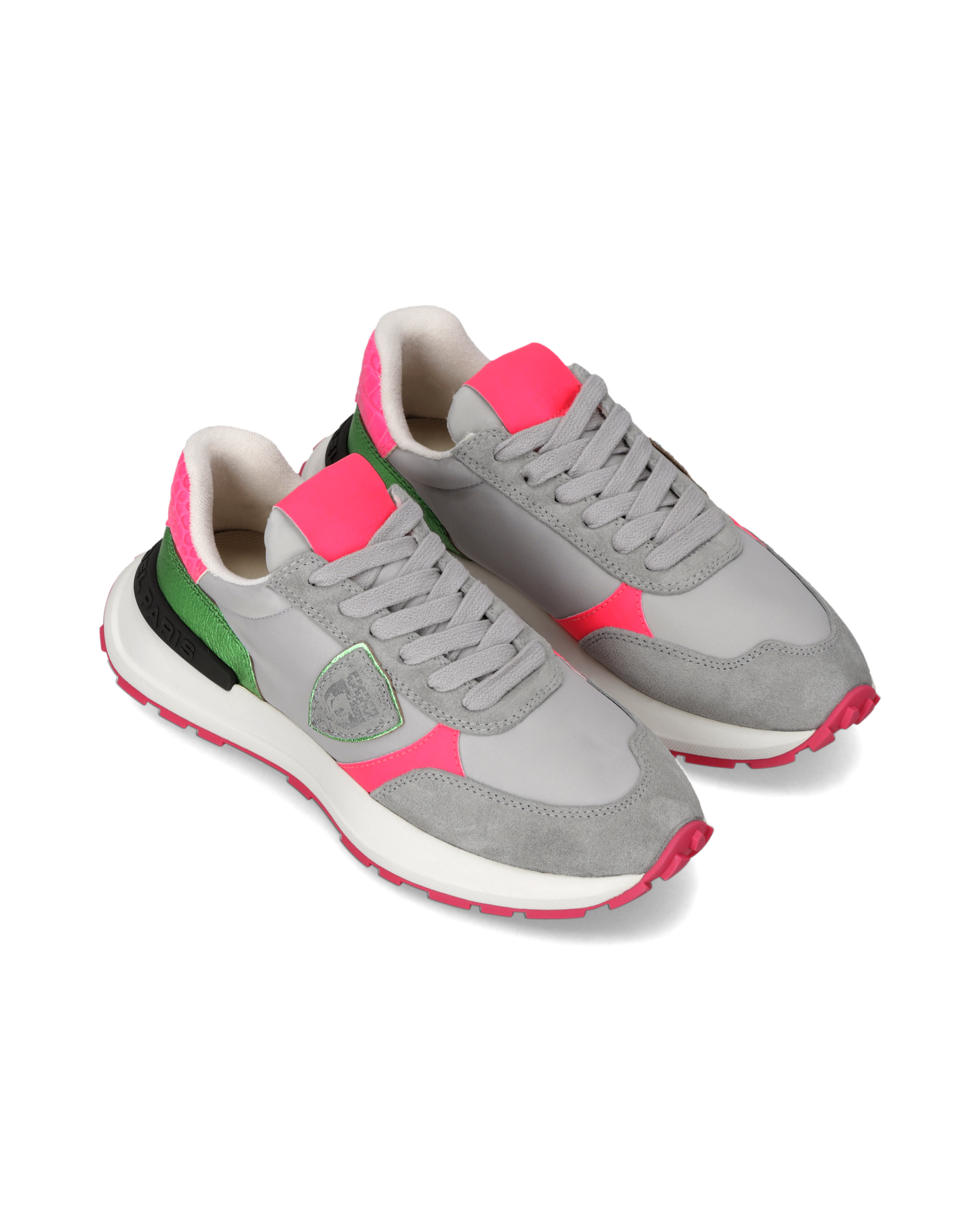 Zapatillas Antibes Para Mujer, Gris Rosa Fluorescente y Verde Metalizado