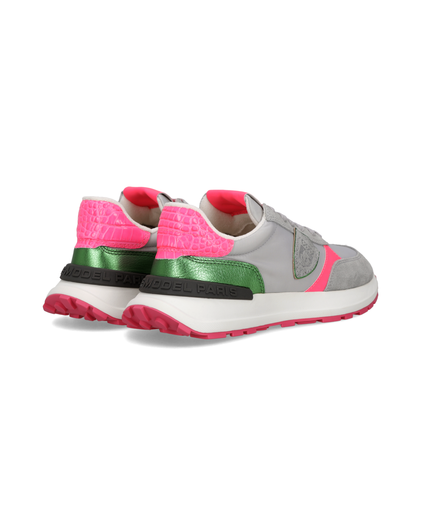 Zapatillas Antibes Para Mujer, Gris Rosa Fluorescente y Verde Metalizado