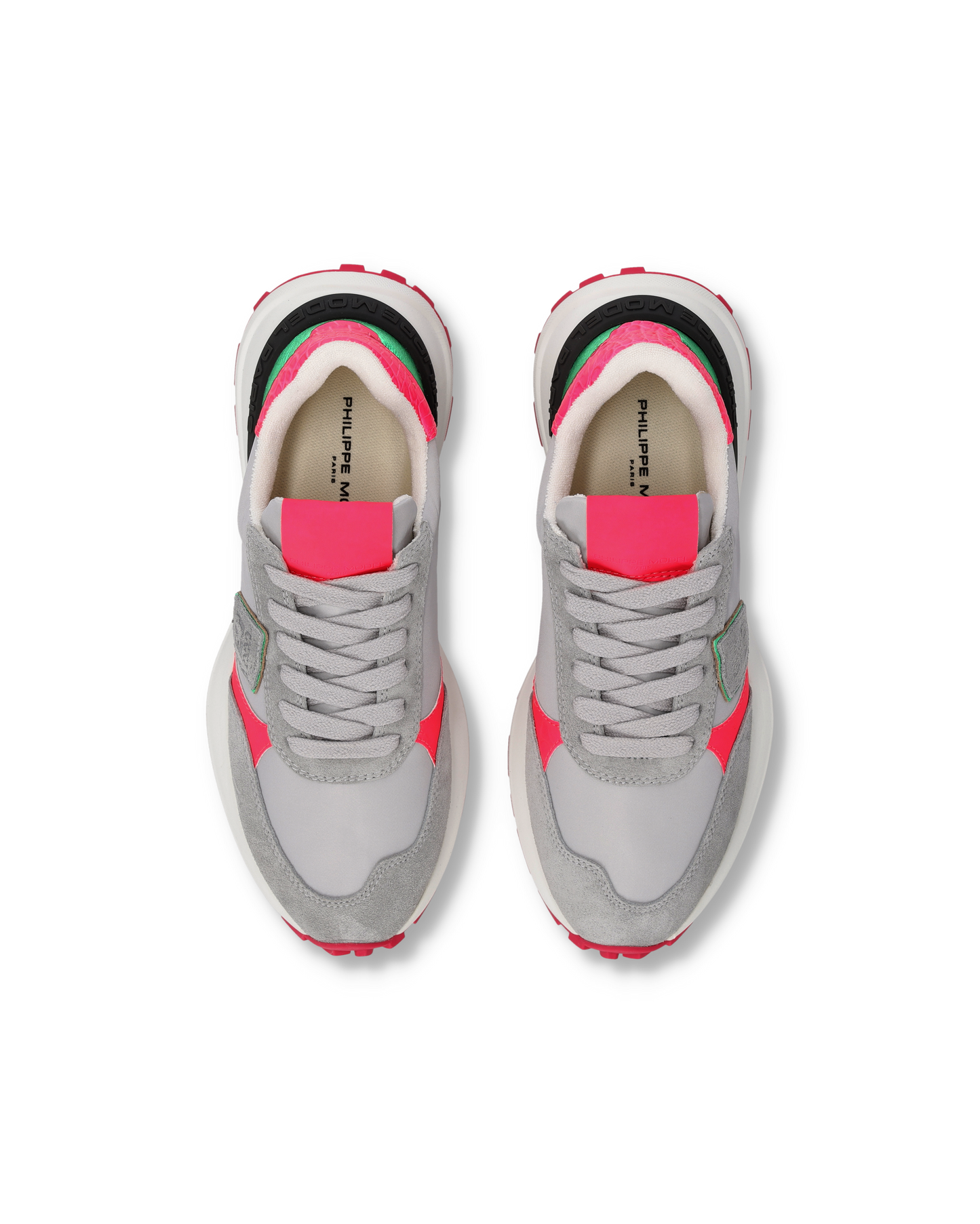 Zapatillas Antibes Para Mujer, Gris Rosa Fluorescente y Verde Metalizado