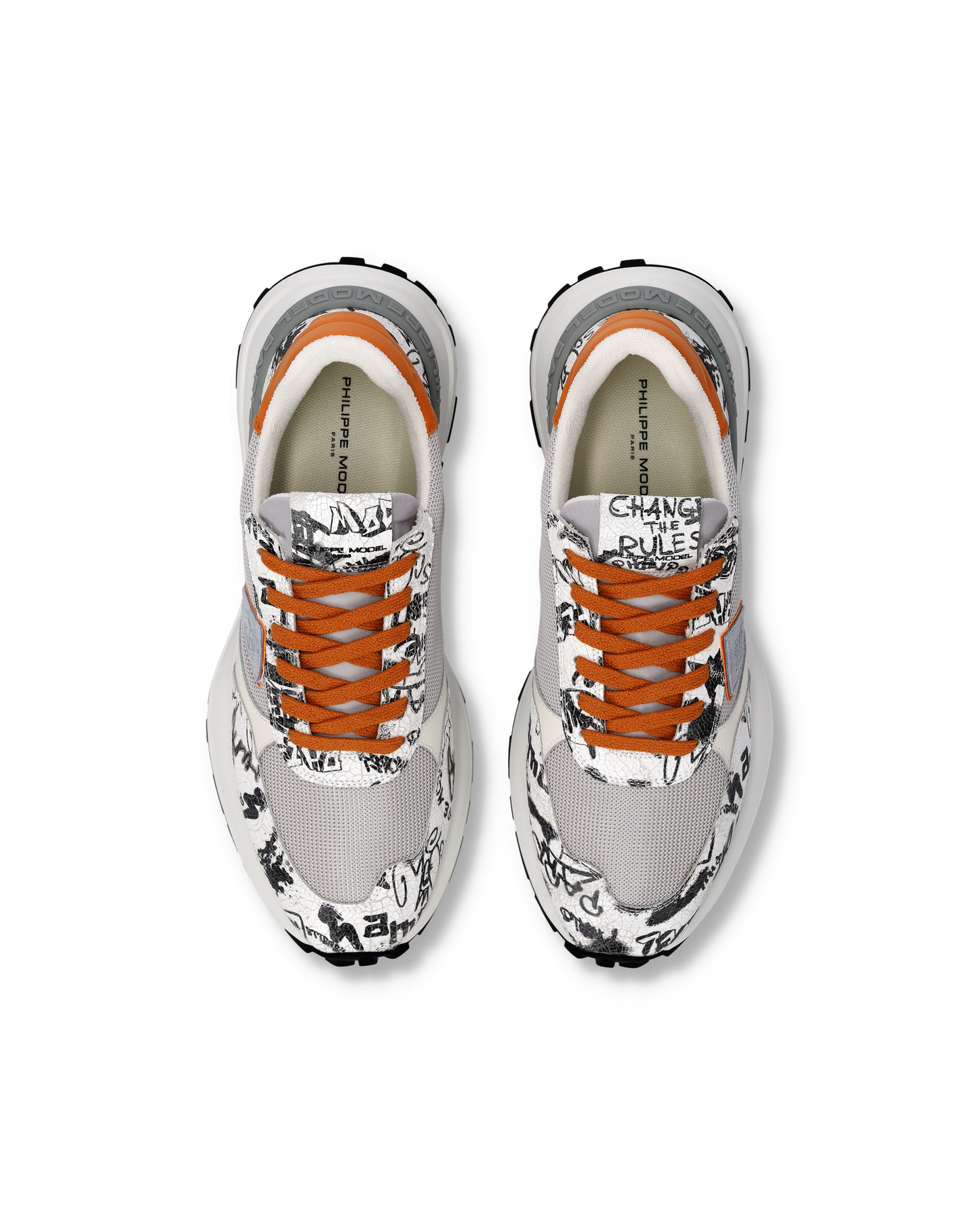 Sneakers Antibes Uomo con tomaia con stampa graffiti, Bianco Grigio Arancione