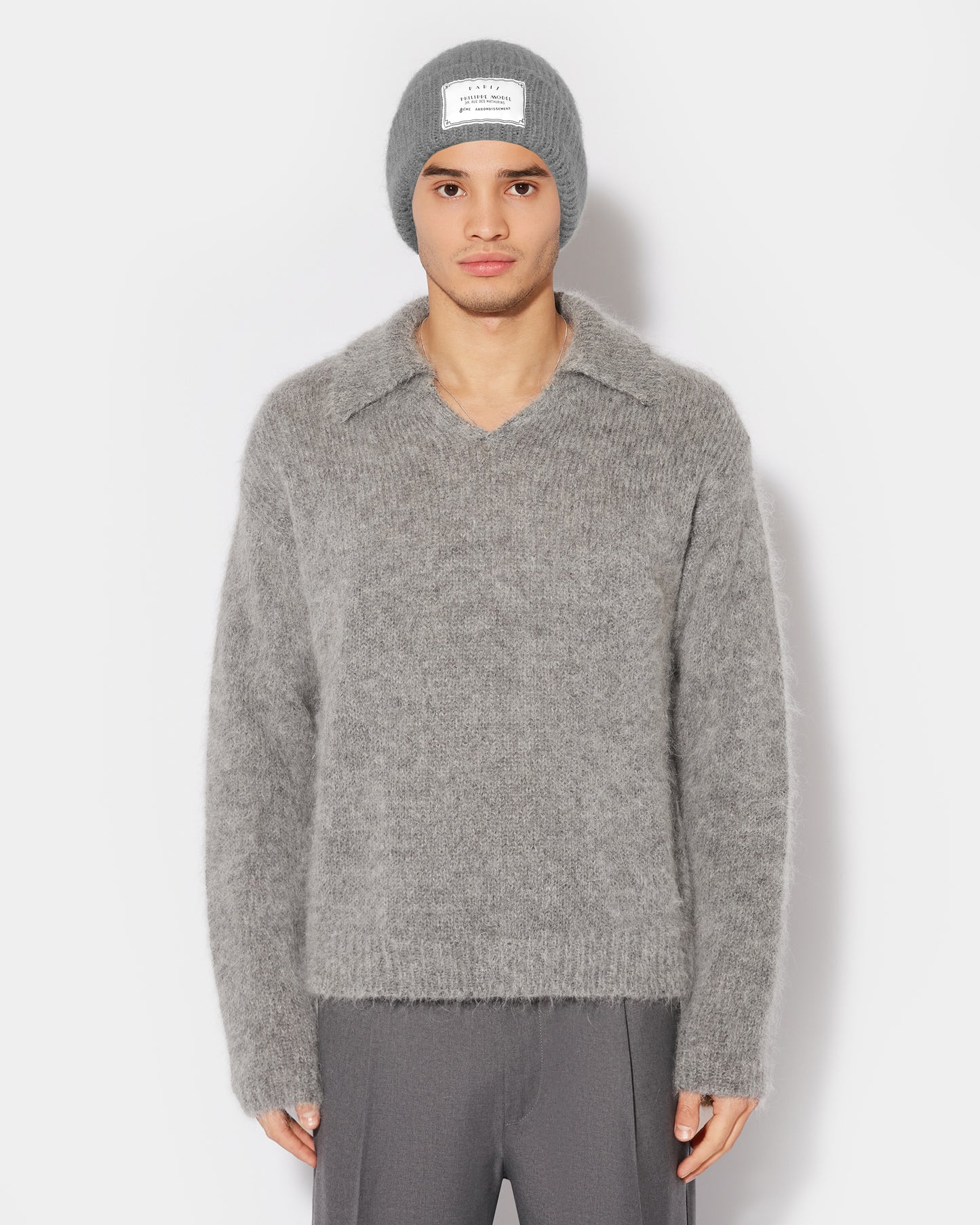 Berretto Unisex Grigio in Mohair in Lana Mohair