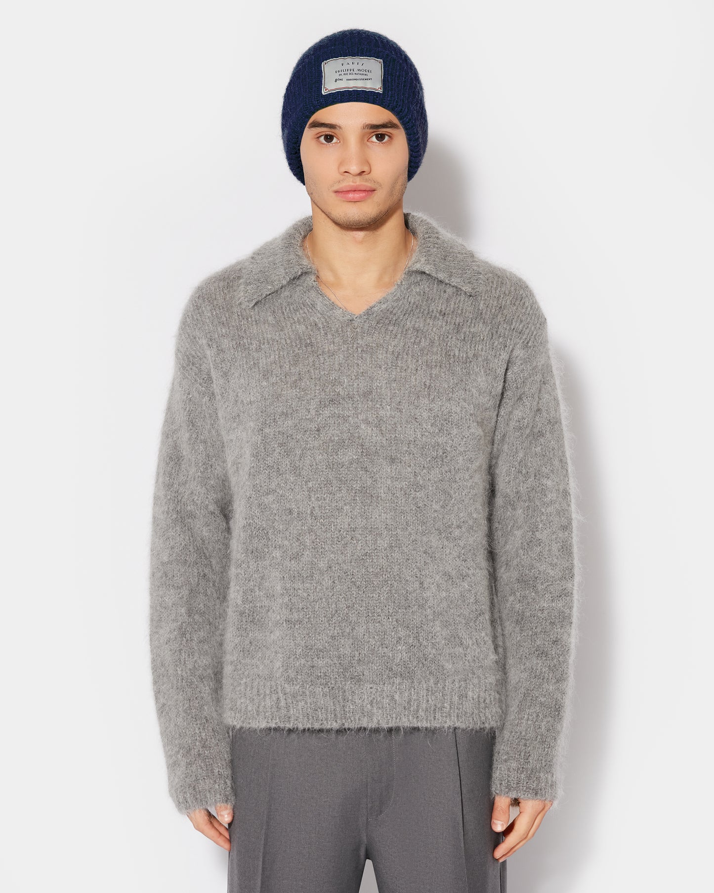 Berretto Unisex Blu in Mohair in Lana Mohair