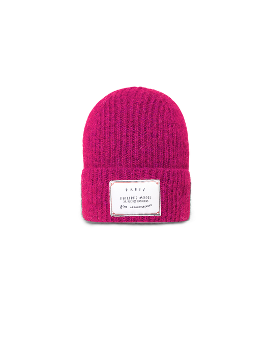 Beanie in Mohair Wool, Fuchsia