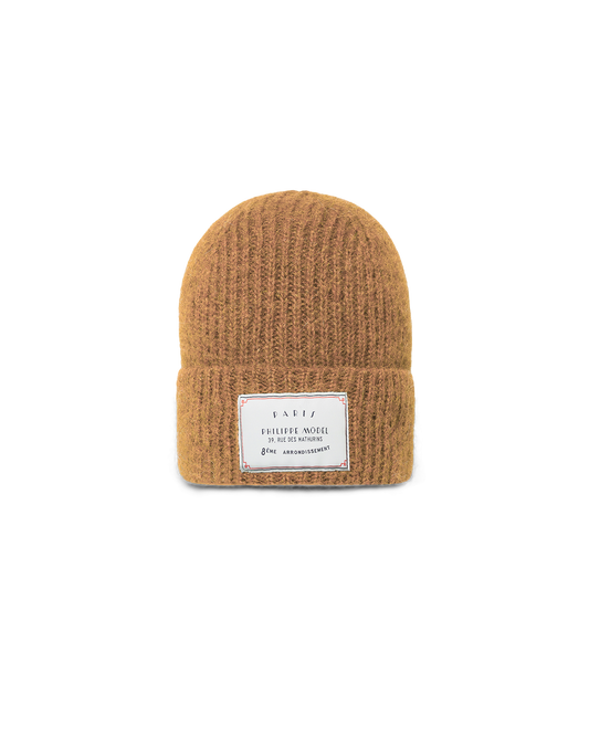 Beanie in Mohair Wool, Biscuit