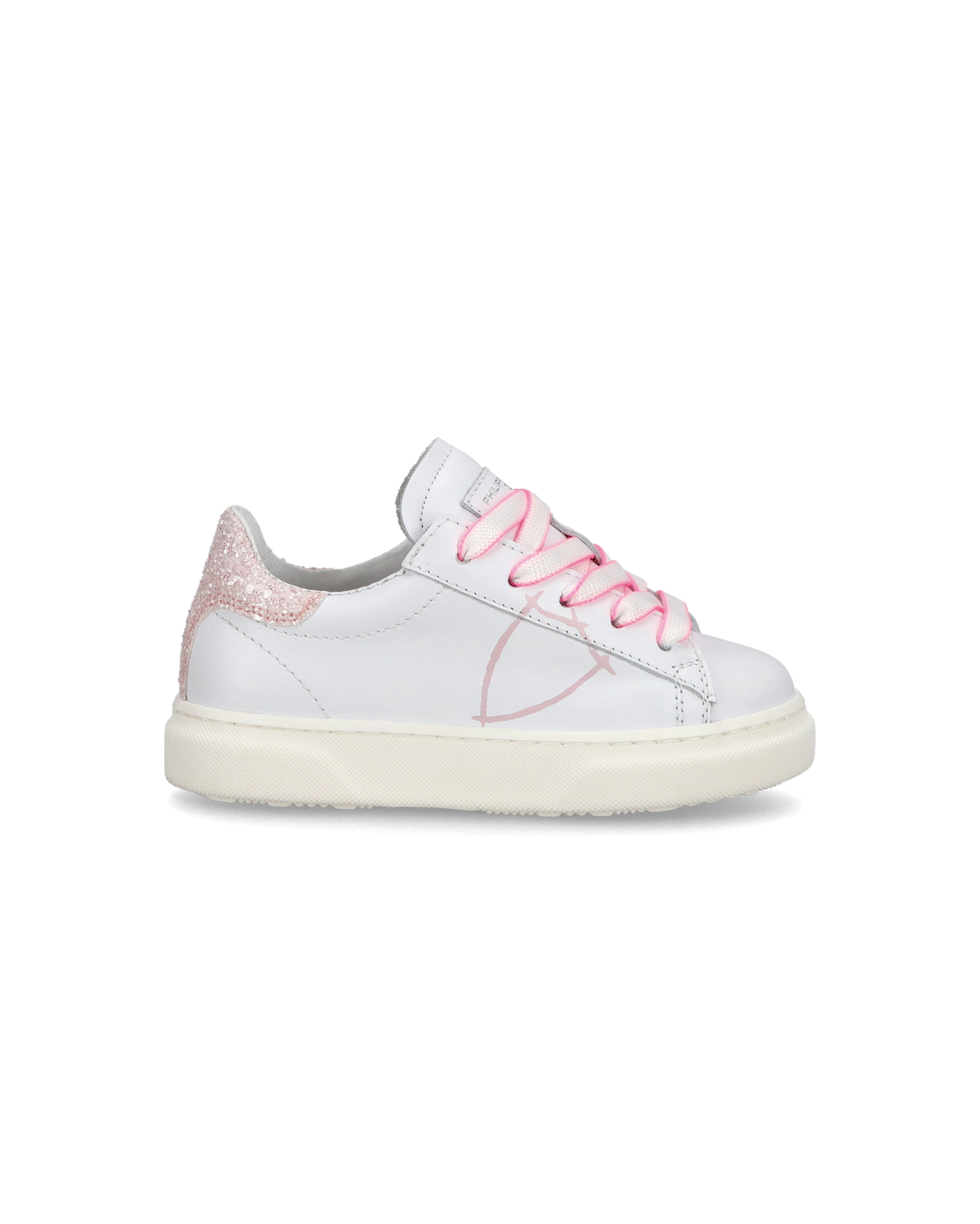 Baby Temple Low-Top Sneakers in Leather, White Pink