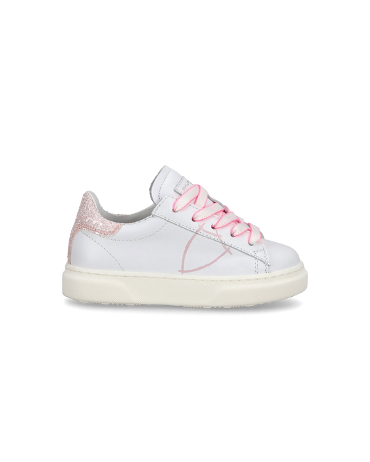 Baby Temple Low-Top Sneakers in Leather, White Pink