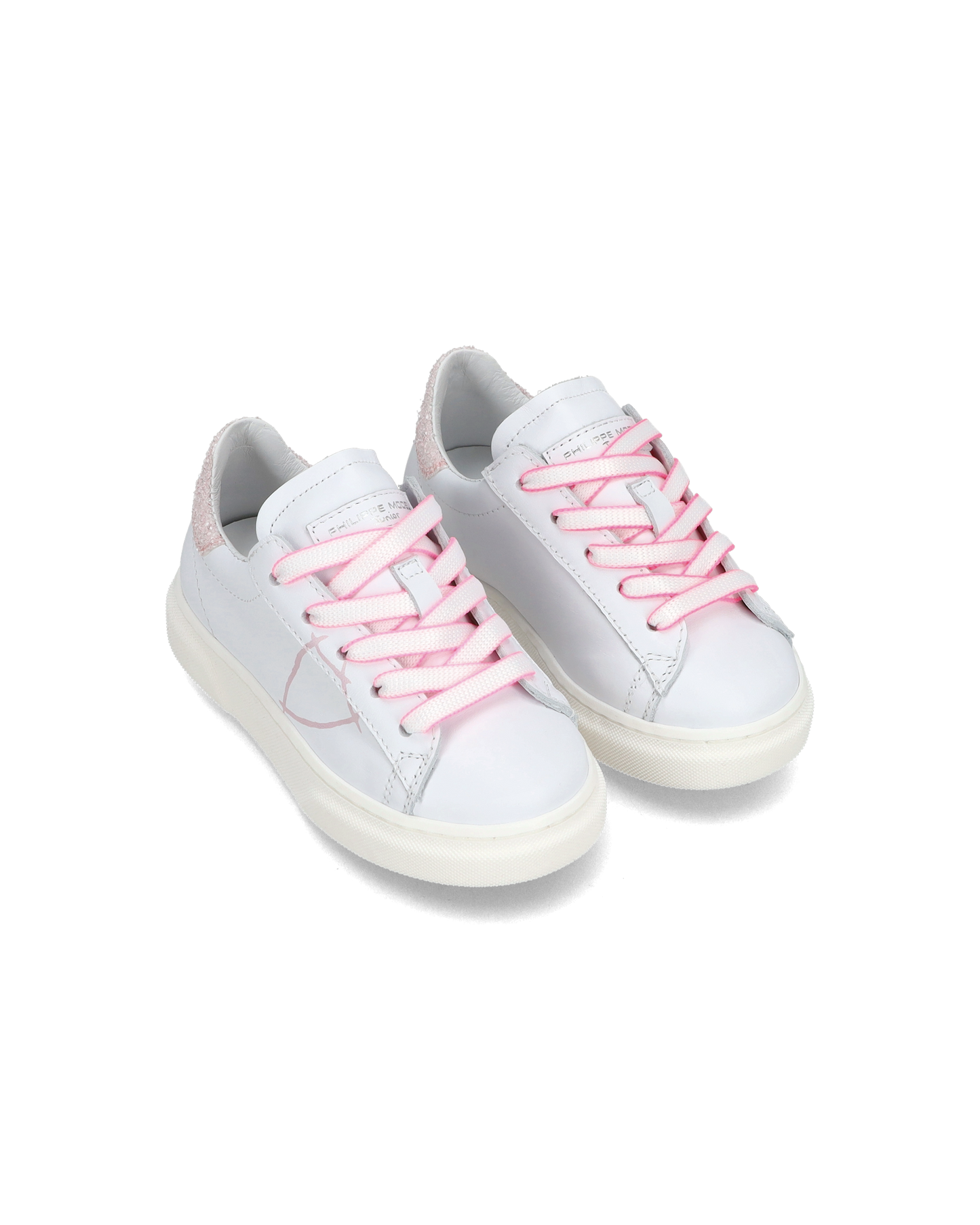 Baby Temple Low-Top Sneakers in Leather, White Pink