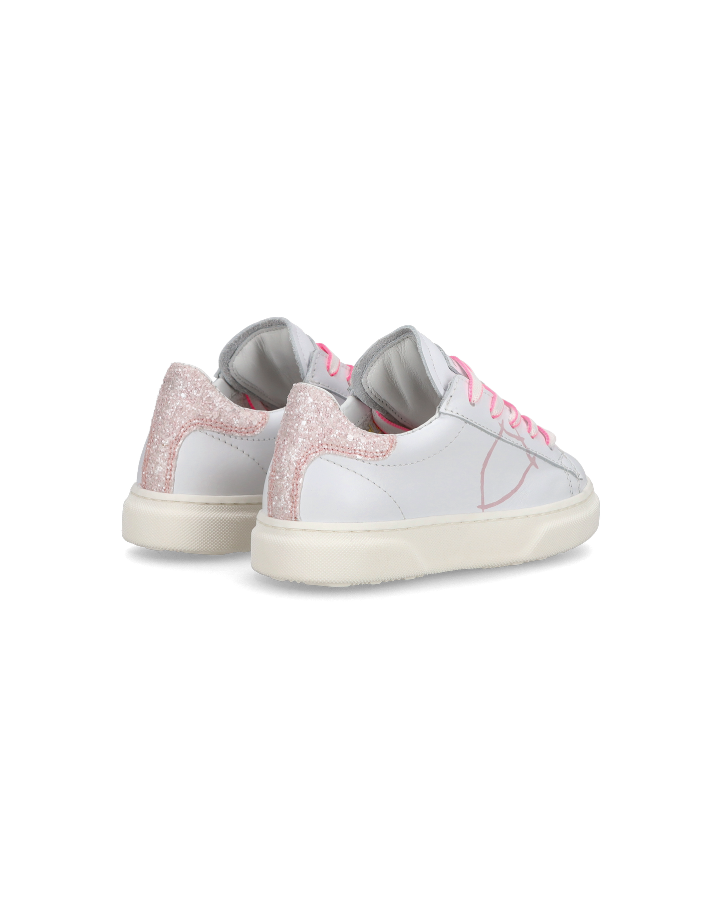 Baby Temple Low-Top Sneakers in Leather, White Pink