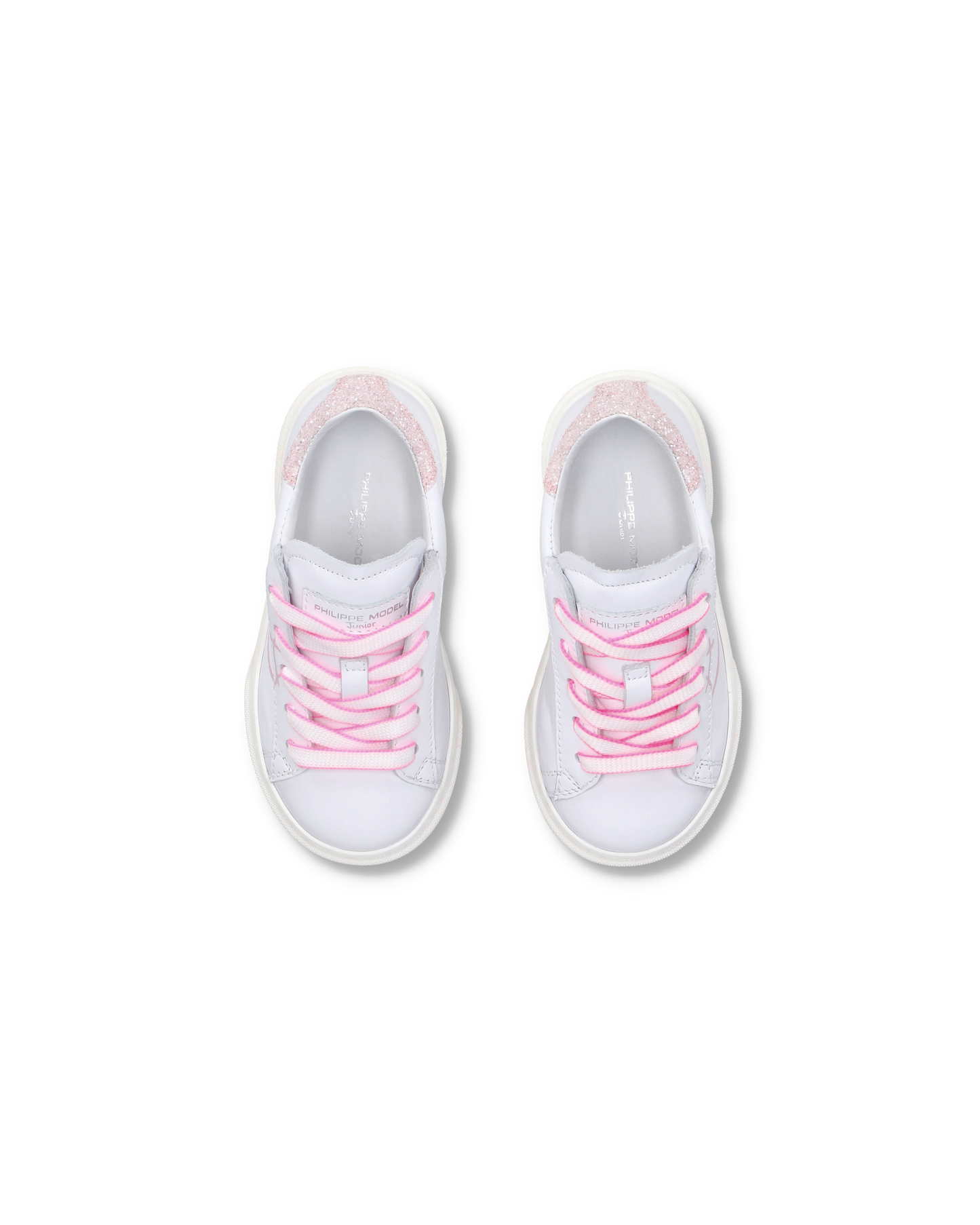 Baby Temple Low-Top Sneakers in Leather, White Pink