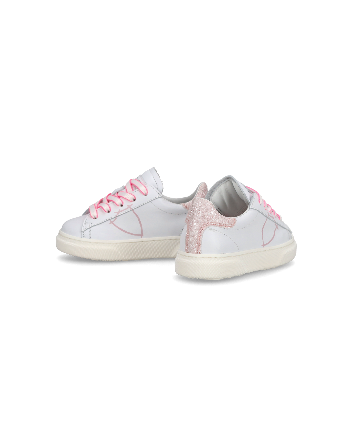 Baby Temple Low-Top Sneakers in Leather, White Pink