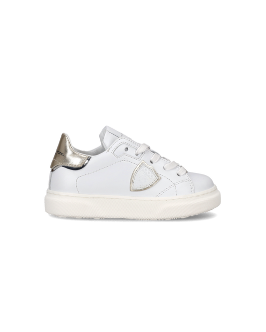 Baskets Temple en cuir Baby, blanc et or