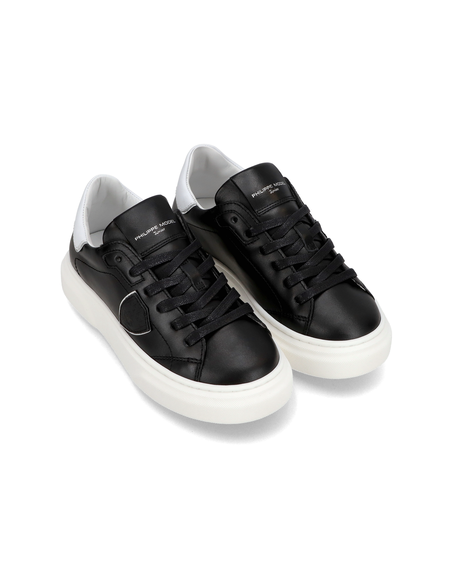 Junior Temple Low-Top Sneakers in Leather, Black White