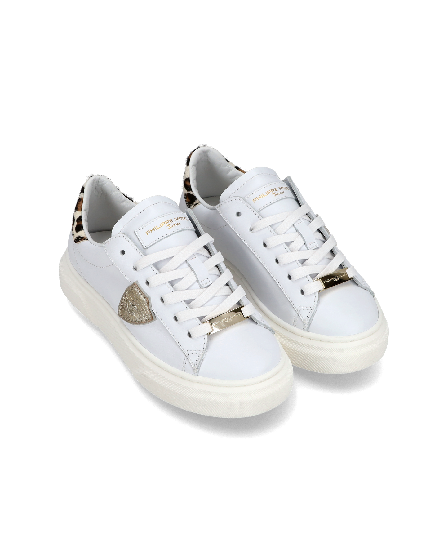 Junior Temple Low-Top Sneakers in Leather, White Pink