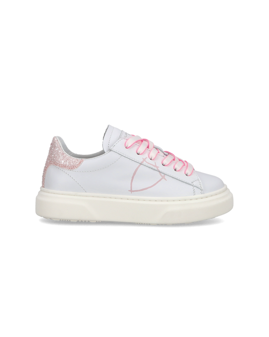 Sneakers basse Temple da Ragazzo in pelle, Bianco Rosa