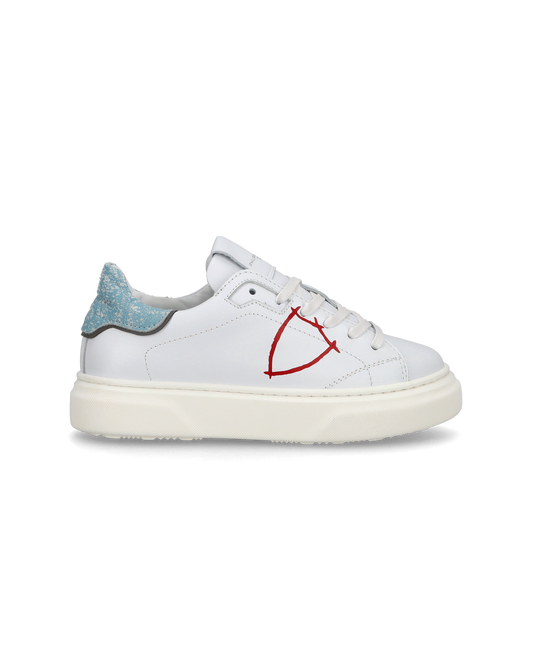 Sneakers Temple basse da Bambino in pelle, Bianco Azzurro