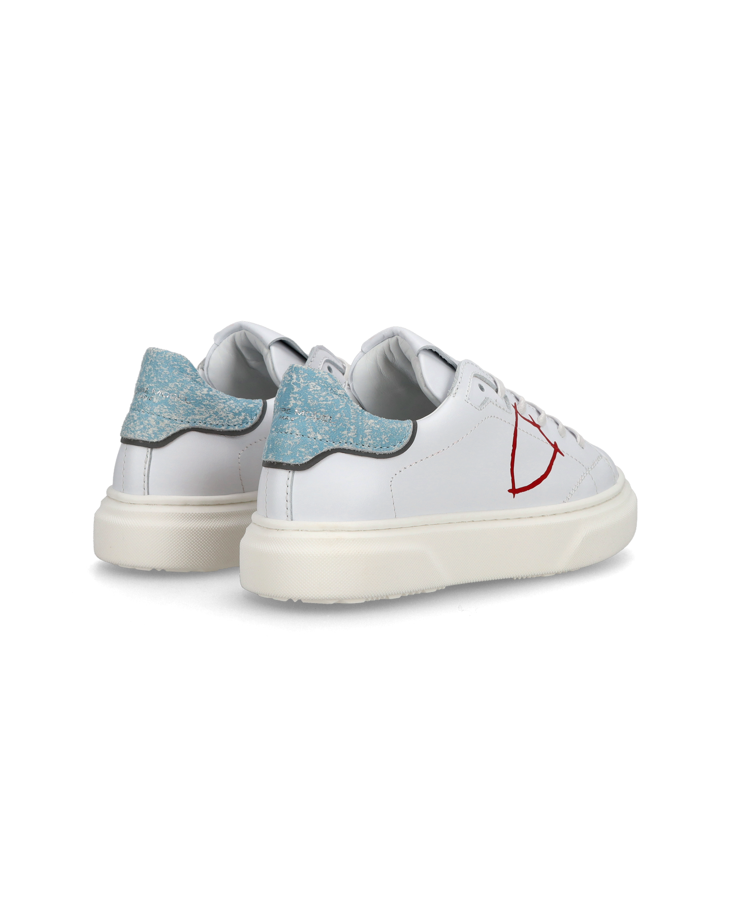 Sneakers Temple basse da Bambino in pelle, Bianco Azzurro