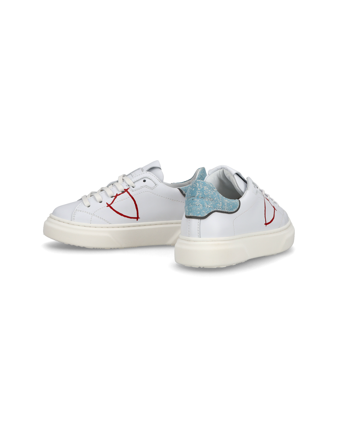 Sneakers Temple basse da Bambino in pelle, Bianco Azzurro