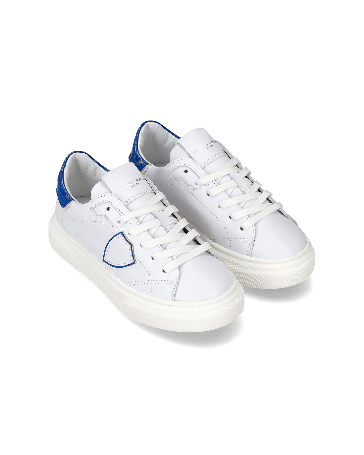 Sneakers Temple da Bambini Bianche e Blu in Pelle Morbida