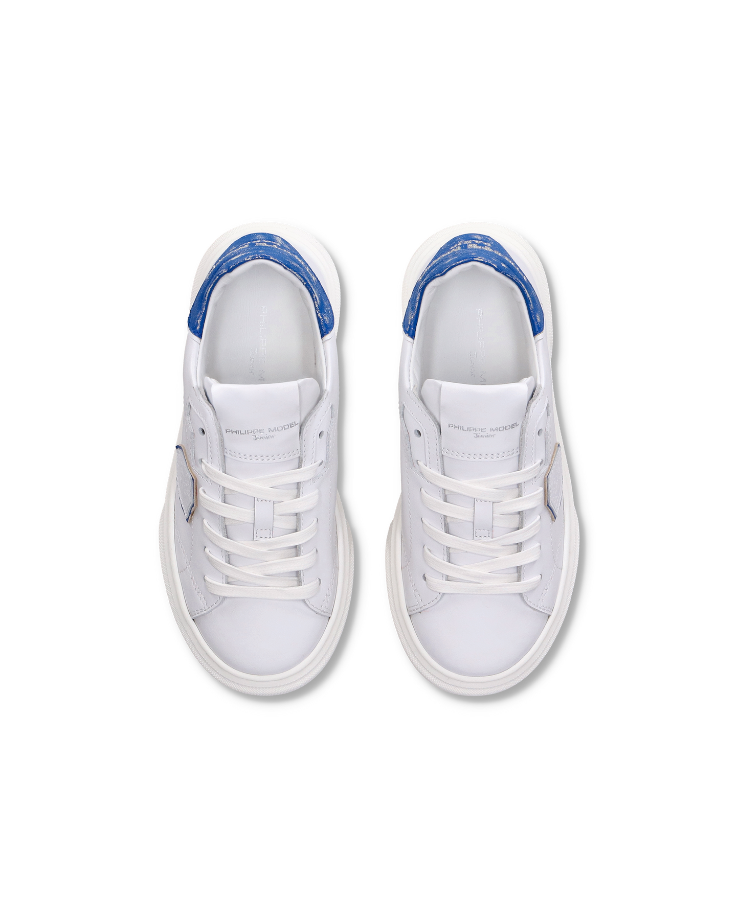 Sneakers Temple da Bambini Bianche e Blu in Pelle Morbida