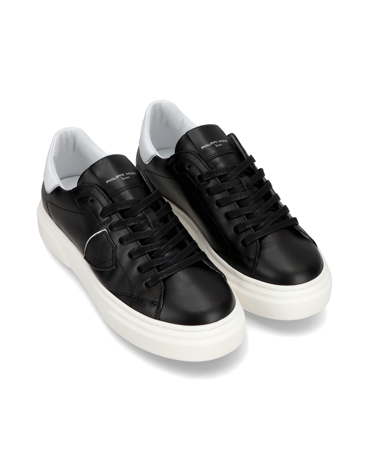 Junior Temple Low-Top Sneakers in Leather, Black White