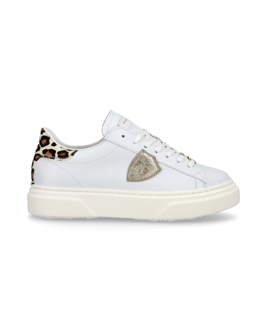 Junior Temple Low-Top Sneakers in Leather, White Pink