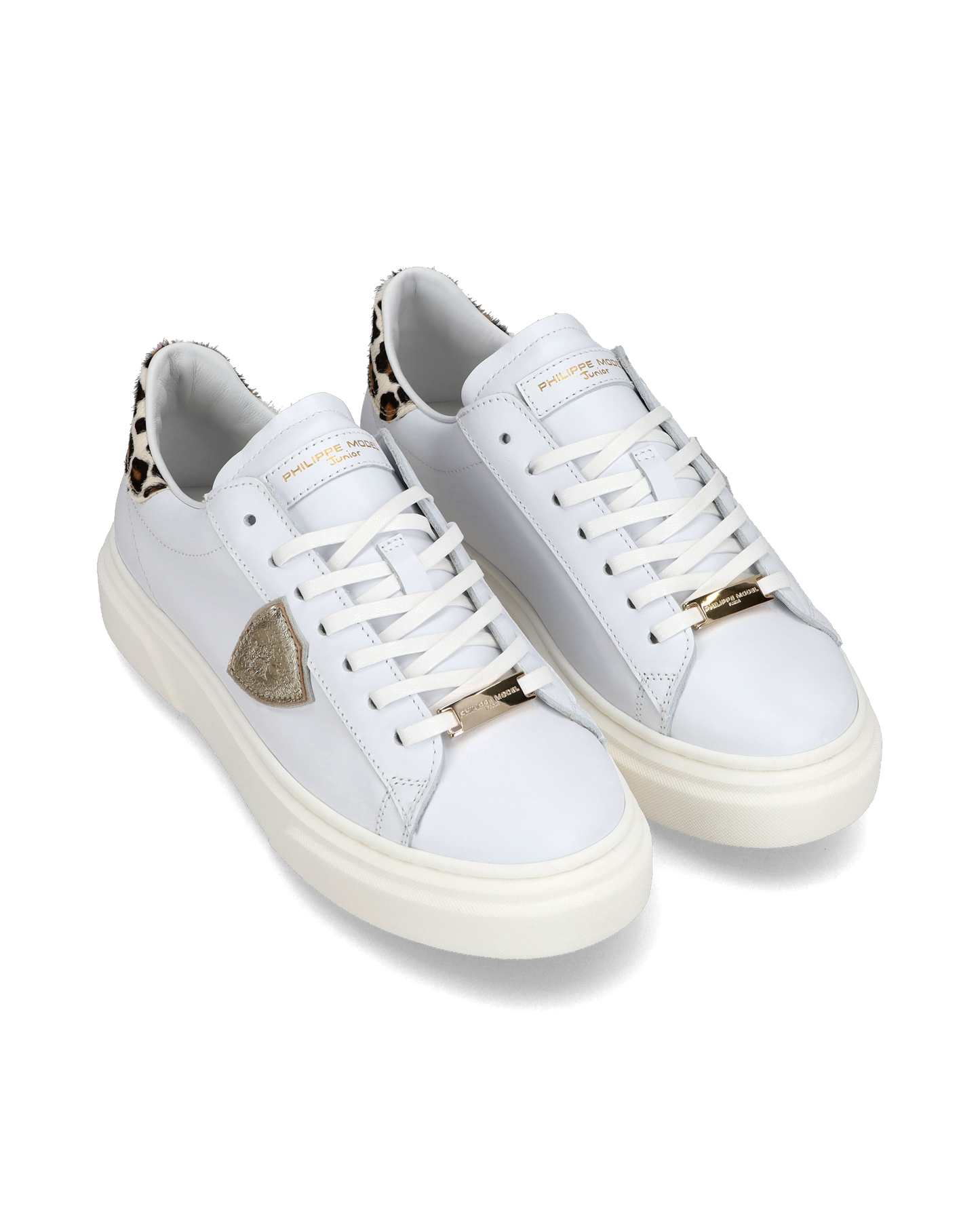 Junior Temple Low-Top Sneakers in Leather, White Pink